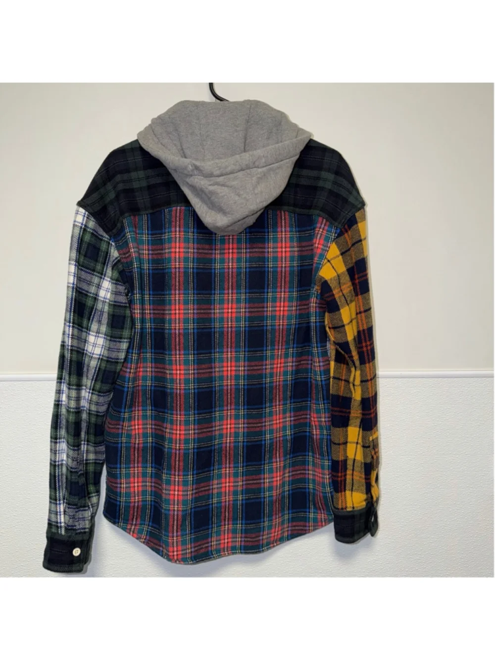 Mens American Eagle AEO Multi-color plaid Casual Shirt removable hood S Small
